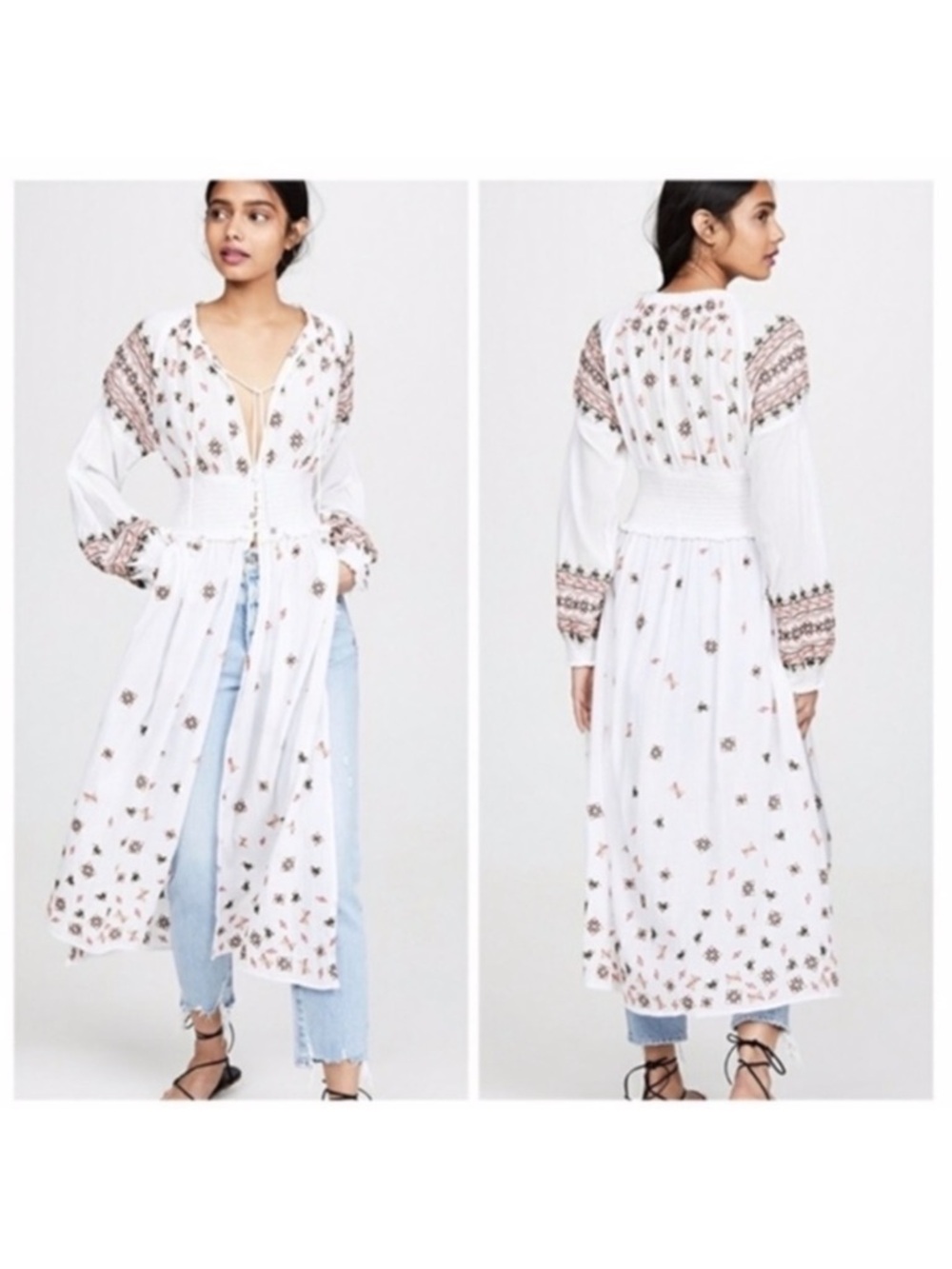 Free People White Boho Embroidered Maxi Dress with Pink and Black Accents - Picture 8 of 16